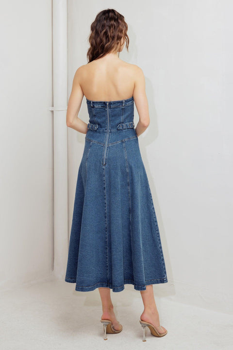 MIDNIGHT STRUCTURE DENIM MIDI DRESS