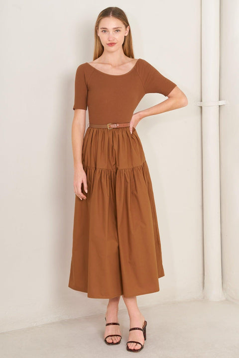 SADDLE BREEZE RUST MIDI DRESS