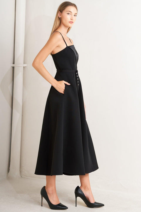 MIDNIGHT TUX WOVEN MIDI DRESS