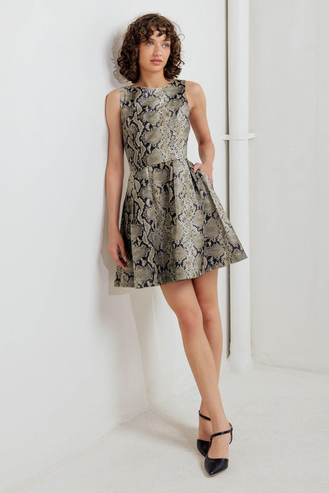 SNAKE GLAM FAUX LEATHER MINI DRESS