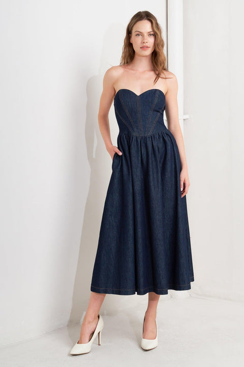 VINTAGE SIREN DENIM MIDI DRESS