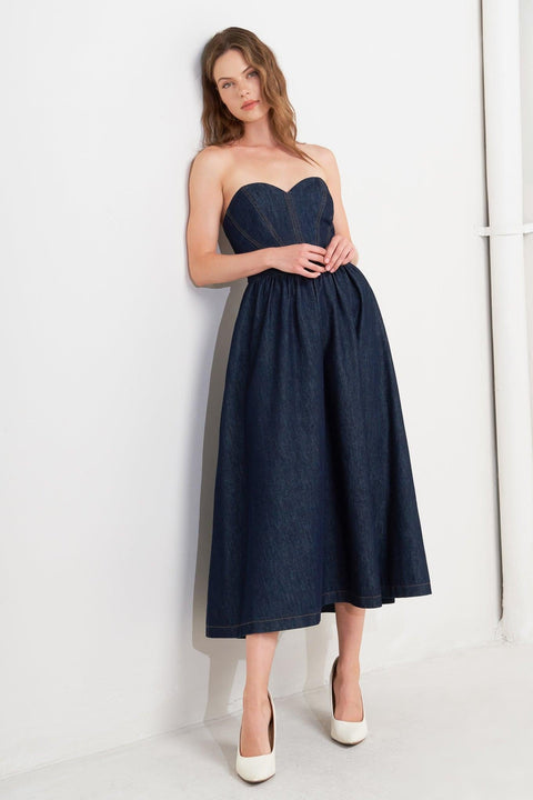 VINTAGE SIREN DENIM MIDI DRESS