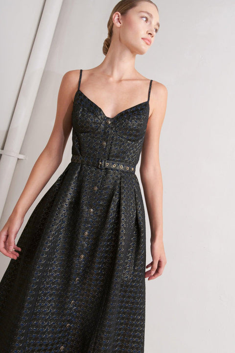 NOIR TAPESTRY WOVEN MIDI DRESS