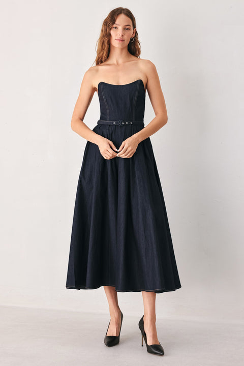 PARTY MUSE DENIM MIDI DRESS