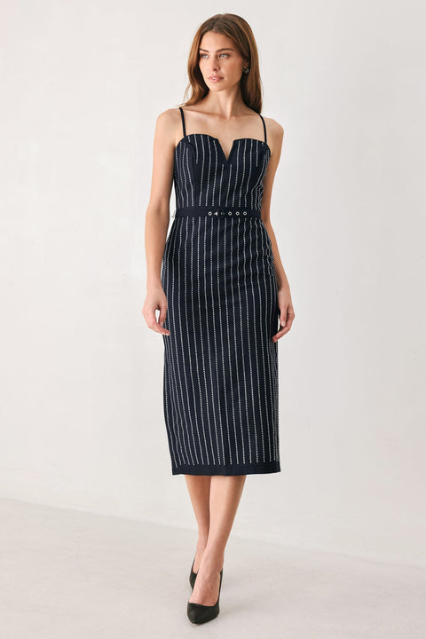 VERTICAL GRACE WOVEN MIDI DRESS
