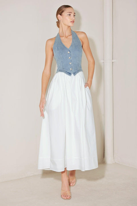 CITY TO COAST WOVEN MIDI DRESS