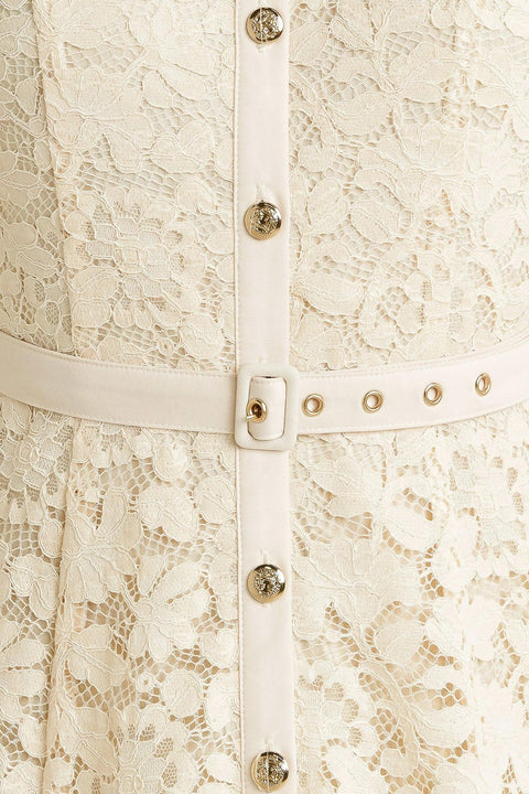 PURELY ROMANTIC WOVEN LACE MIDI DRESS