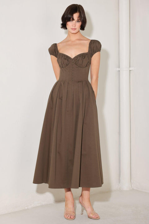MOCHA MUSE MOMENT WOVEN MIDI DRESS