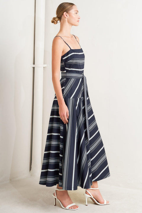 SWEET ESCAPE STRIPE WOVEN MIDI DRESS