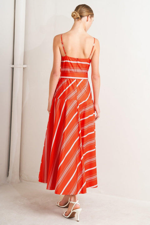 SWEET ESCAPE STRIPE WOVEN MIDI DRESS