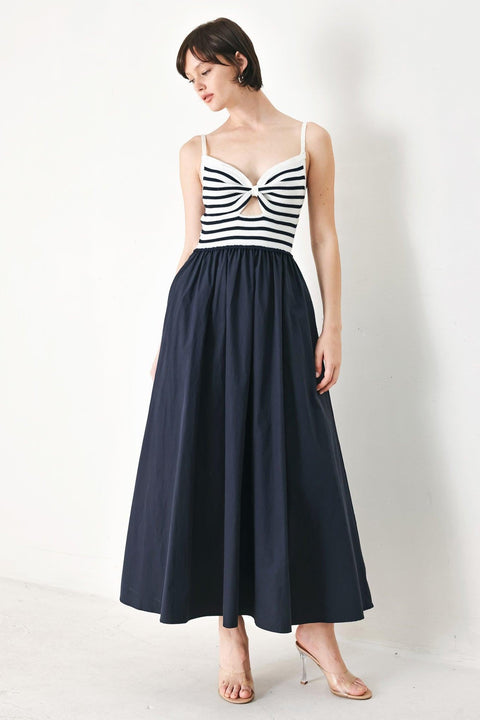 PARIS STRIPE CUTOUT MIDI DRESS