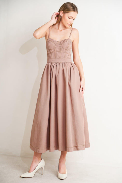 UNDERSTATED GLAM WOVEN TWILL MIDI DRESS
