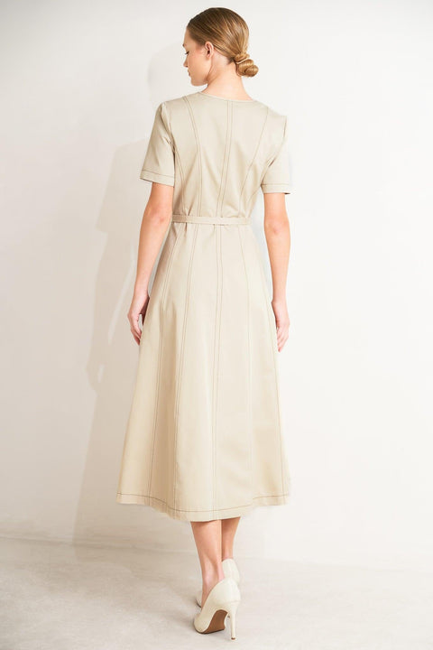 COMMAND THE ROOM WOVEN MIDI DRESS