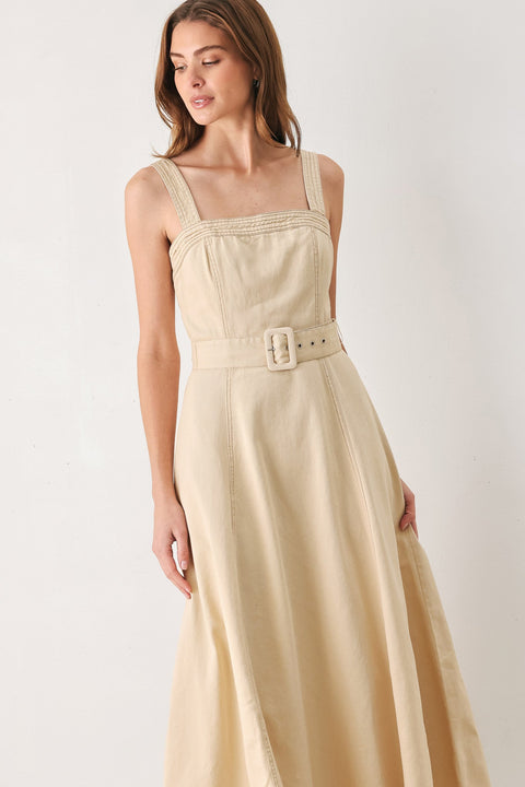 ELEVATED NEUTRAL WOVEN MIDI DRESS