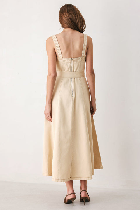 ELEVATED NEUTRAL WOVEN MIDI DRESS