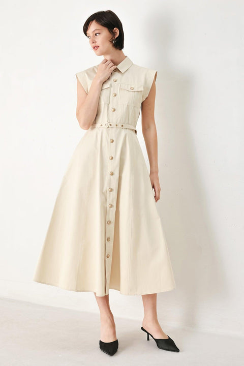 NEUTRAL COMMAND WOVEN SHIRT DRESS