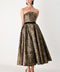 WILDLY GOLDEN LEOPARD STRAPLESS MIDI DRESS