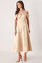 CHAMPAGNE ROMANCE CHAMPAGNE PINK OFF-SHOULDER MIDI DRESS