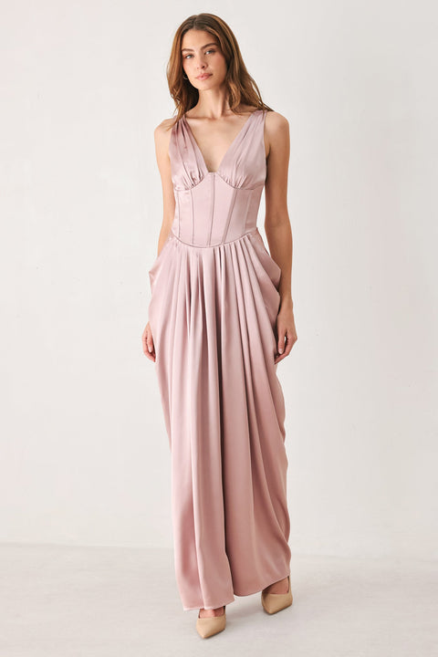 ROSE SCULPT PINK CORSET TULIP-SKIRT MAXI DRESS