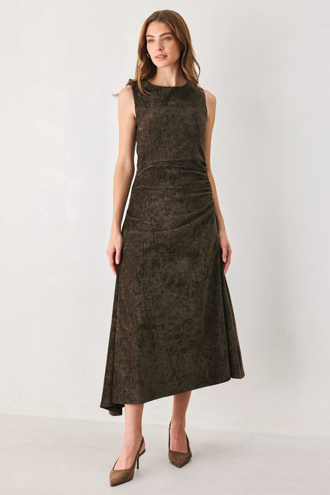 COCOA TWIST BROWN CHENILLE OPEN-BACK MIDI DRESS