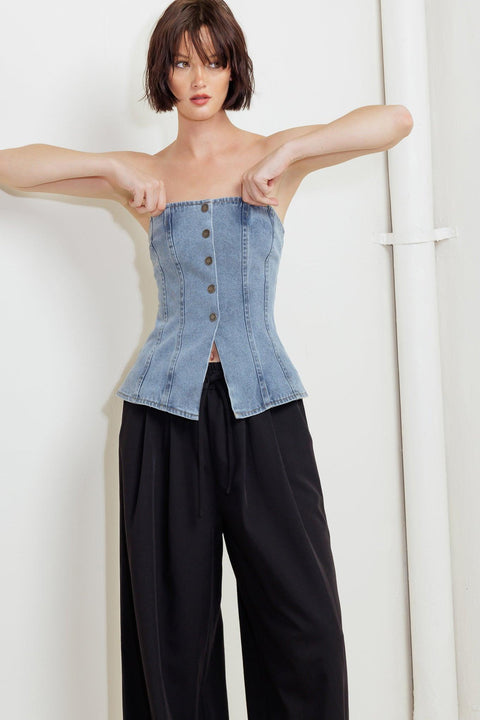STITCHED SILHOUETTE DENIM TOP
