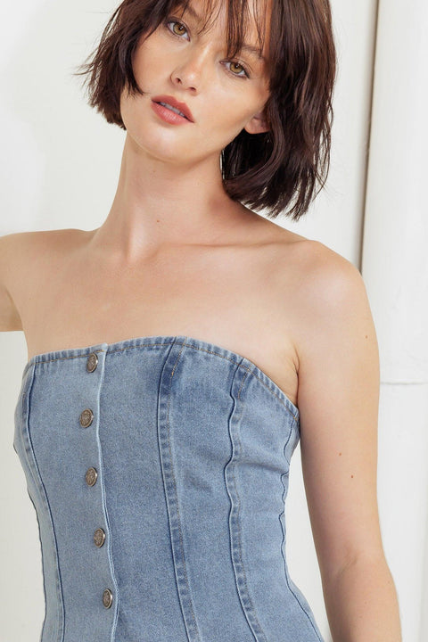STITCHED SILHOUETTE DENIM TOP
