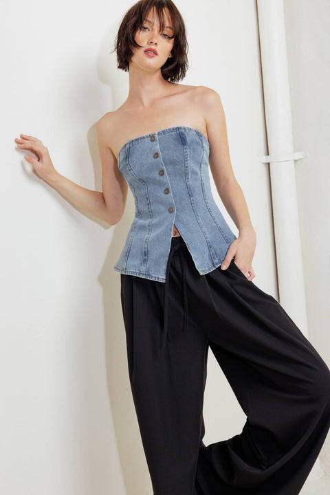 STITCHED SILHOUETTE DENIM TOP
