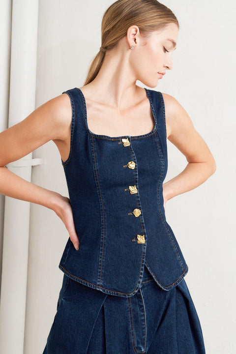QUIET LUXE DENIM TOP