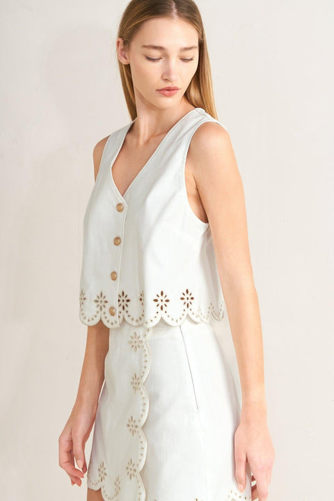 SEAFOAM SCALLOP WOVEN VEST