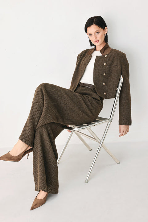 HERITAGE CHARM HOUNDSTOOTH CROP JACKET