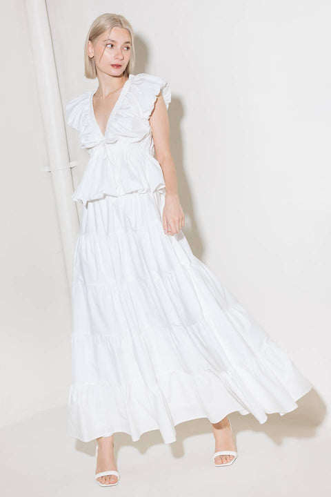 SLOW DOWN IN WHITE WOVEN MAXI SKIRT