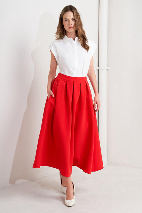 STRAWBERRY POP WOVEN FULL MIDI SKIRT