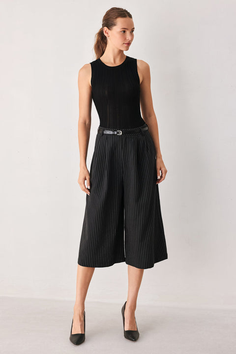 PARK AVENUE PINSTRIPE WOVEN CULOTTE PANTS