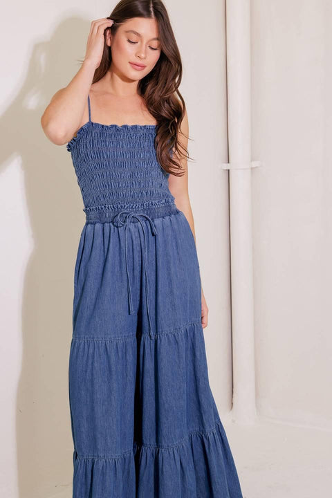 FEELING FREE INDIGO DENIM JUMPSUIT
