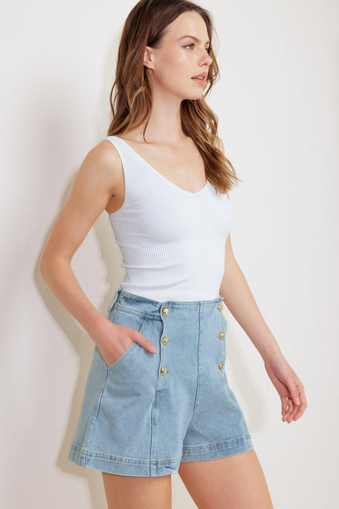 ANGEL WINGS AND CHAMOMILE DENIM WOVEN SHORTS