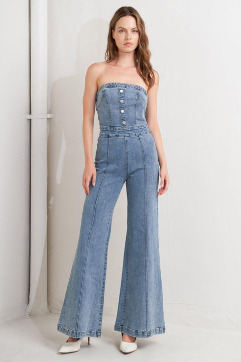 URBAN STRAPLESS DENIM JUMPSUIT