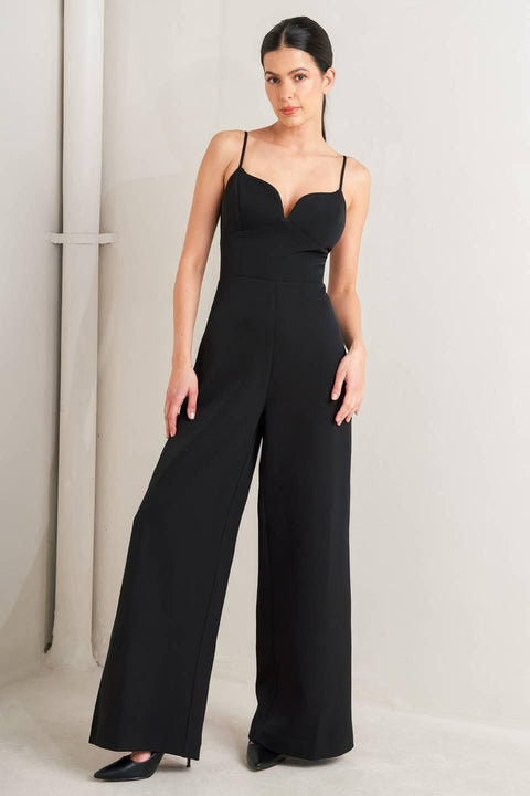 PRISTINE EDGE BLACK WOVEN JUMPSUIT