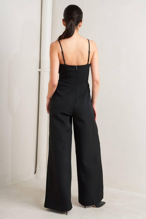 PRISTINE EDGE BLACK WOVEN JUMPSUIT