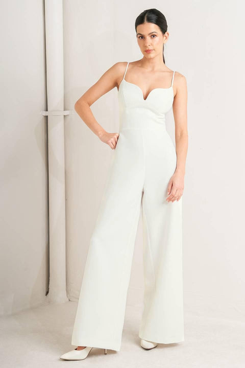 PRISTINE EDGE OFF WHITE WOVEN JUMPSUIT