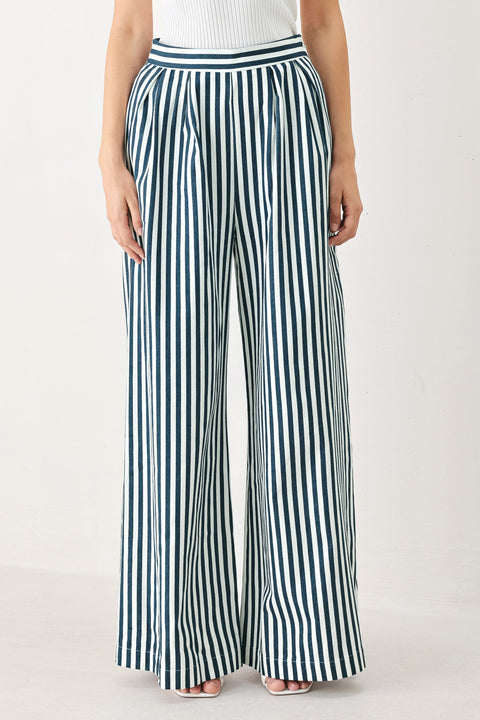 PORTSIDE STRIPE WOVEN WIDE LEG PANTS