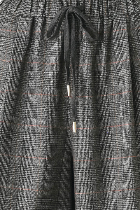 OFF THE CLOCK PLAID DRAWSTRING WIDE LEG PANTS