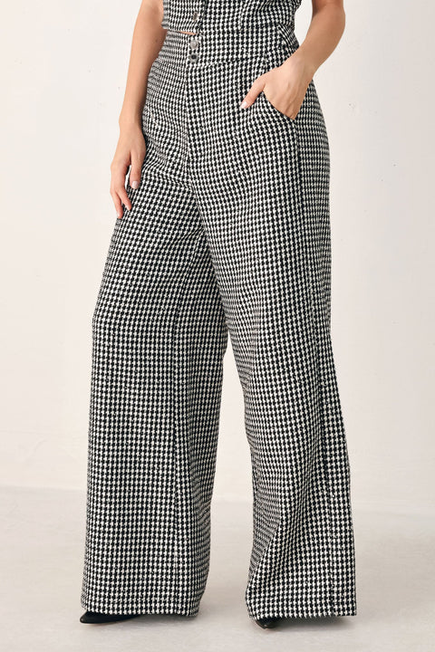 CHECKED IN SPARKLE HOUNDSTOOTH WIDE LEG PANTS
