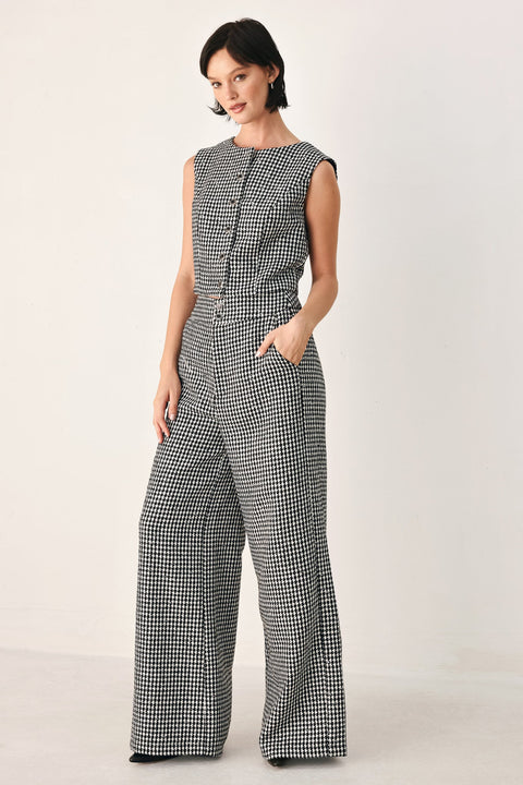 CHECKED IN SPARKLE HOUNDSTOOTH WIDE LEG PANTS