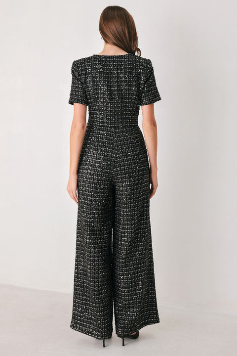 MIDNIGHT TWEED BLACK SEQUIN WIDE-LEG JUMPSUIT