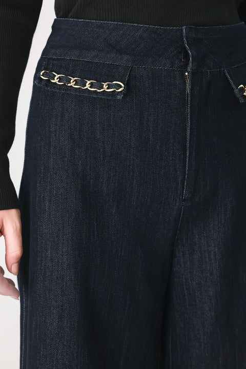 AFTER HOURS INDIGO CHAIN-TRIM WIDE-LEG JEANS