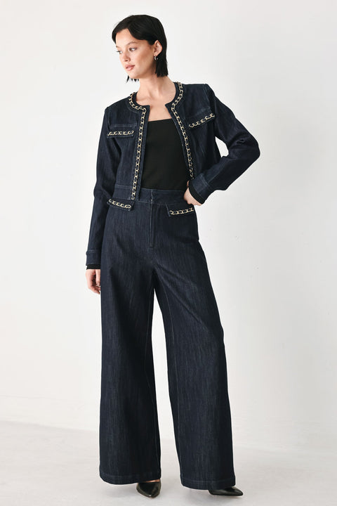 AFTER HOURS INDIGO CHAIN-TRIM WIDE-LEG JEANS