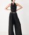 MIDNIGHT POISE BLACK HALTER BELTED WIDE-LEG JUMPSUIT