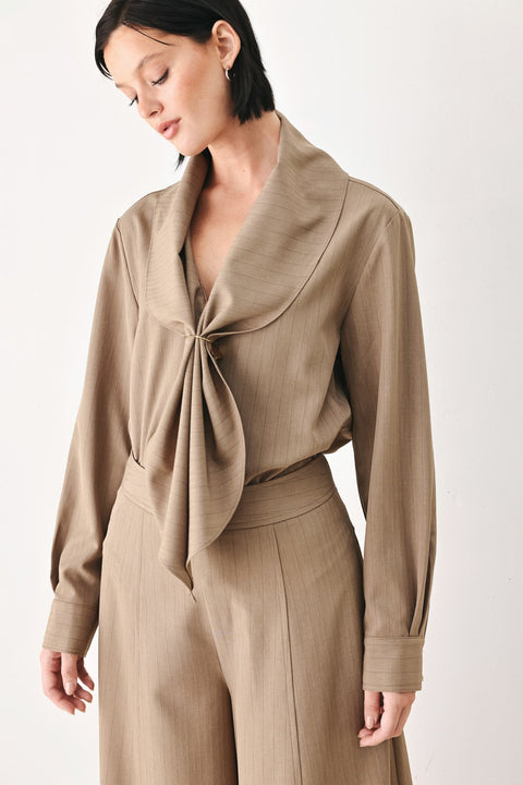MOCHA MOMENT PINSTRIPE WIDE LEG PANTS