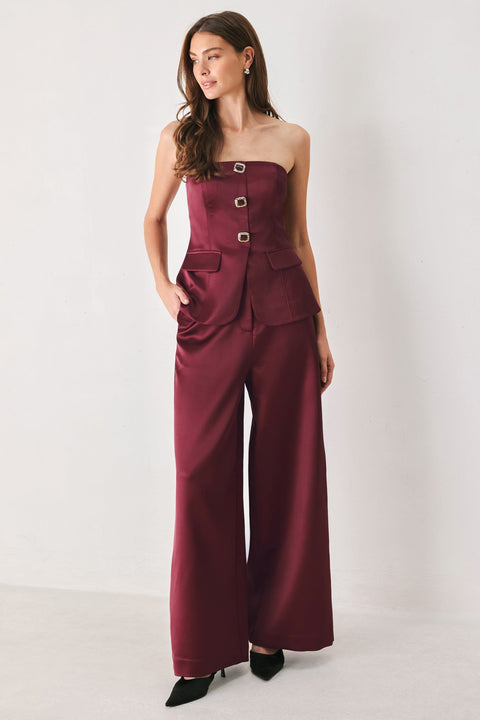 MODERN NOIR BLACK/BURGUNDY WIDE-LEG PANTS