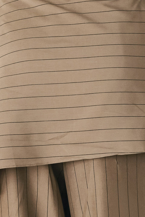 STRIPED DRAMA BROWN & BLACK SCARF-OVERLAY PANTS